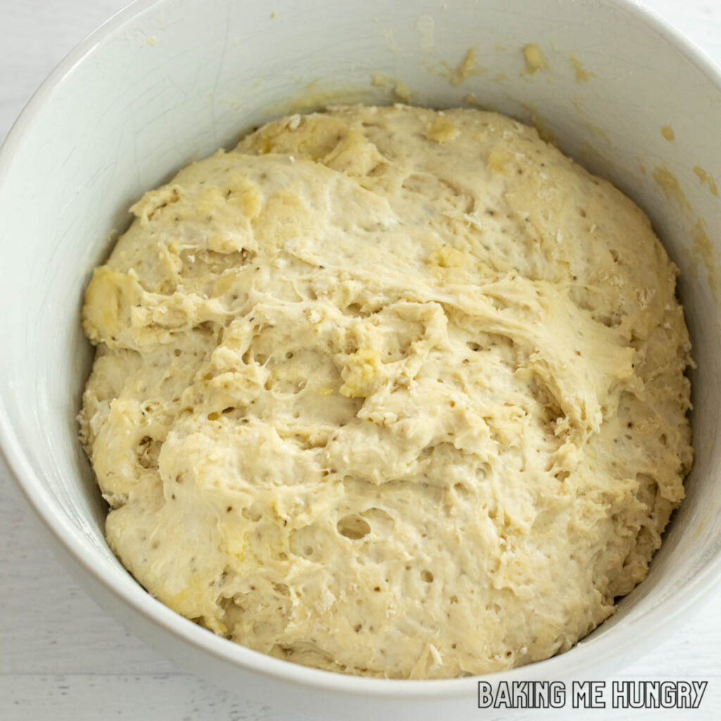 risen dough in bowl