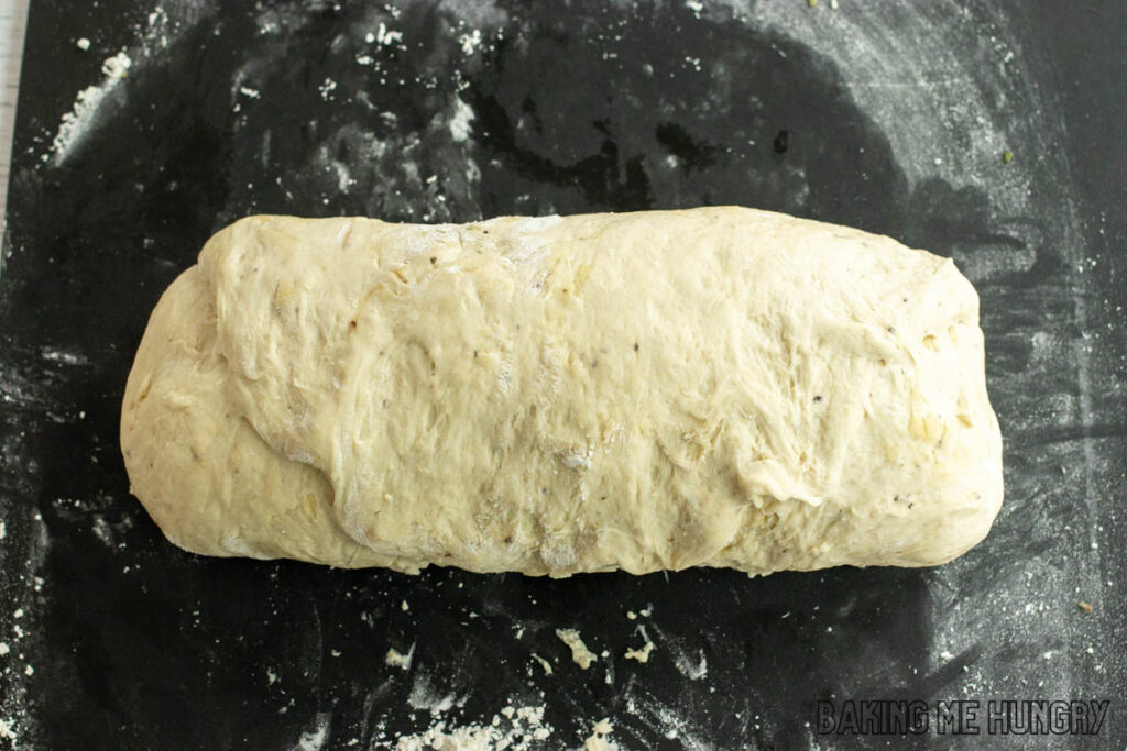 dough completely rolled up