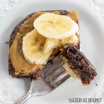 bite of one of the 3 ingredient brownies on a fork resting on a plate