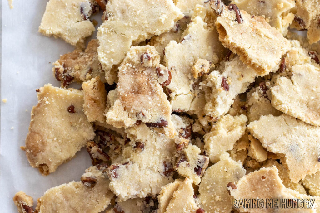 butter pecan cookie brittle recipe pieces in a pile