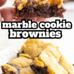 pinterest image for marble cookie brownies recipe