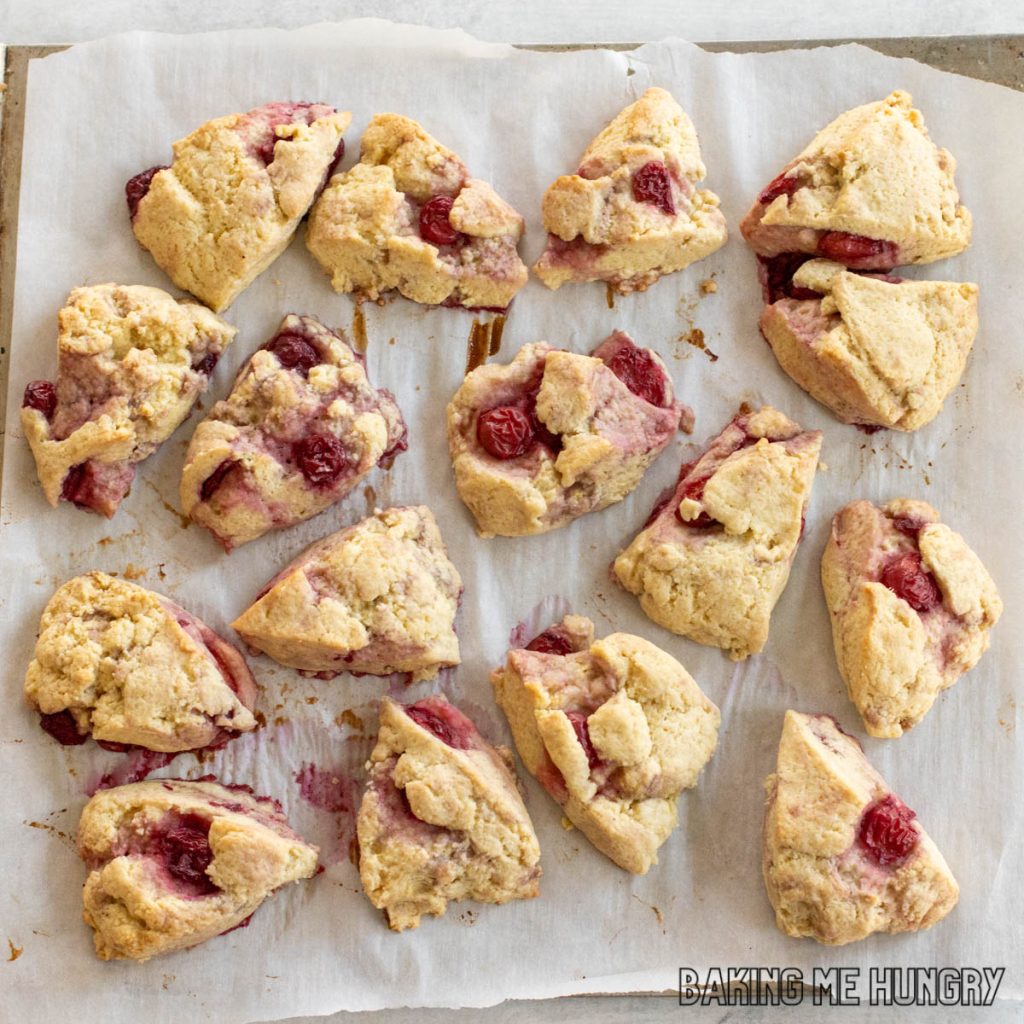 cherry scones recipe baked on parchment paper