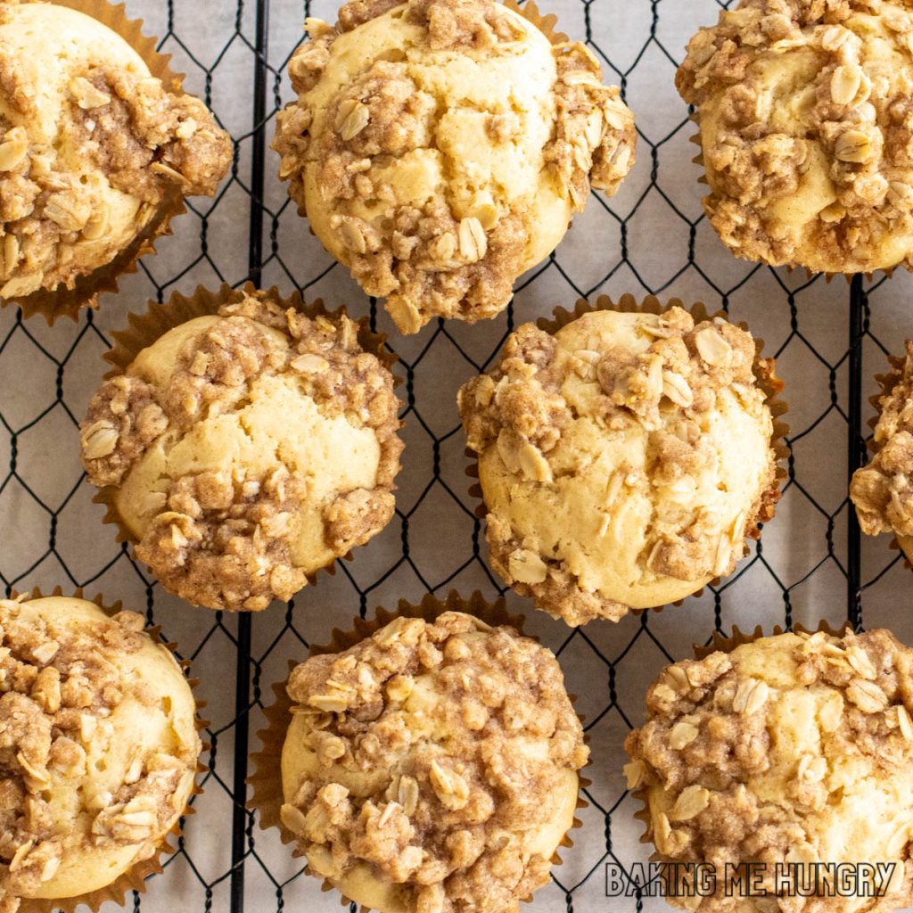 cinnamon streusel muffins recipe cooling on a wire rack