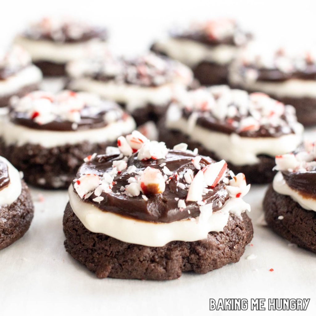 candy cane brownie cookies shown close up