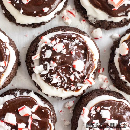 candy cane brownie cookies seen from overhead