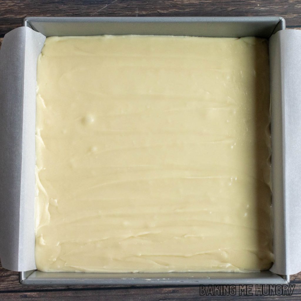 fudge in parchment paper lined 9 x 9 pan
