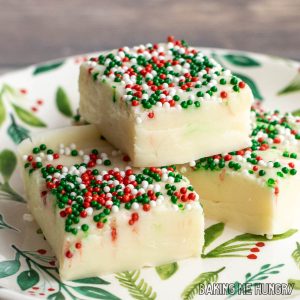 christmas cookie fudge recipe on a decorative plate