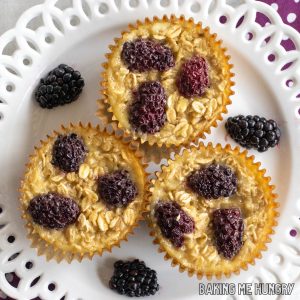 banana blackberry oatmeal muffins close up on plate