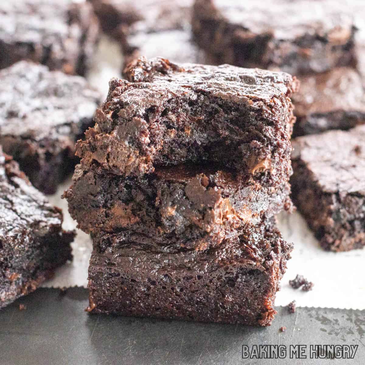 dairy free chocolate brownies in a stack
