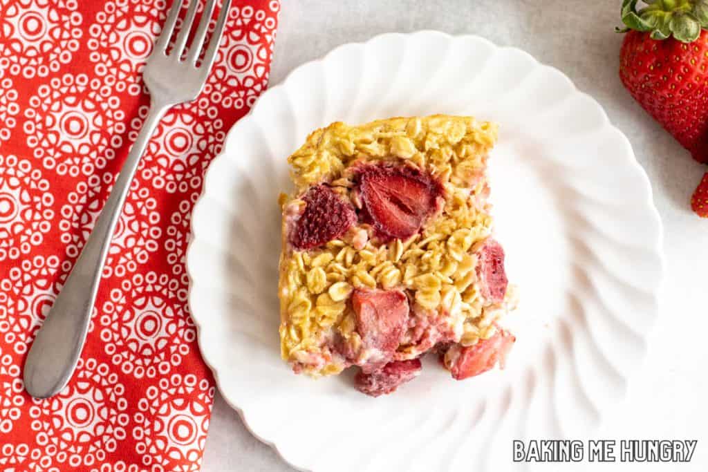 strawberry baked oatmeal on small plate