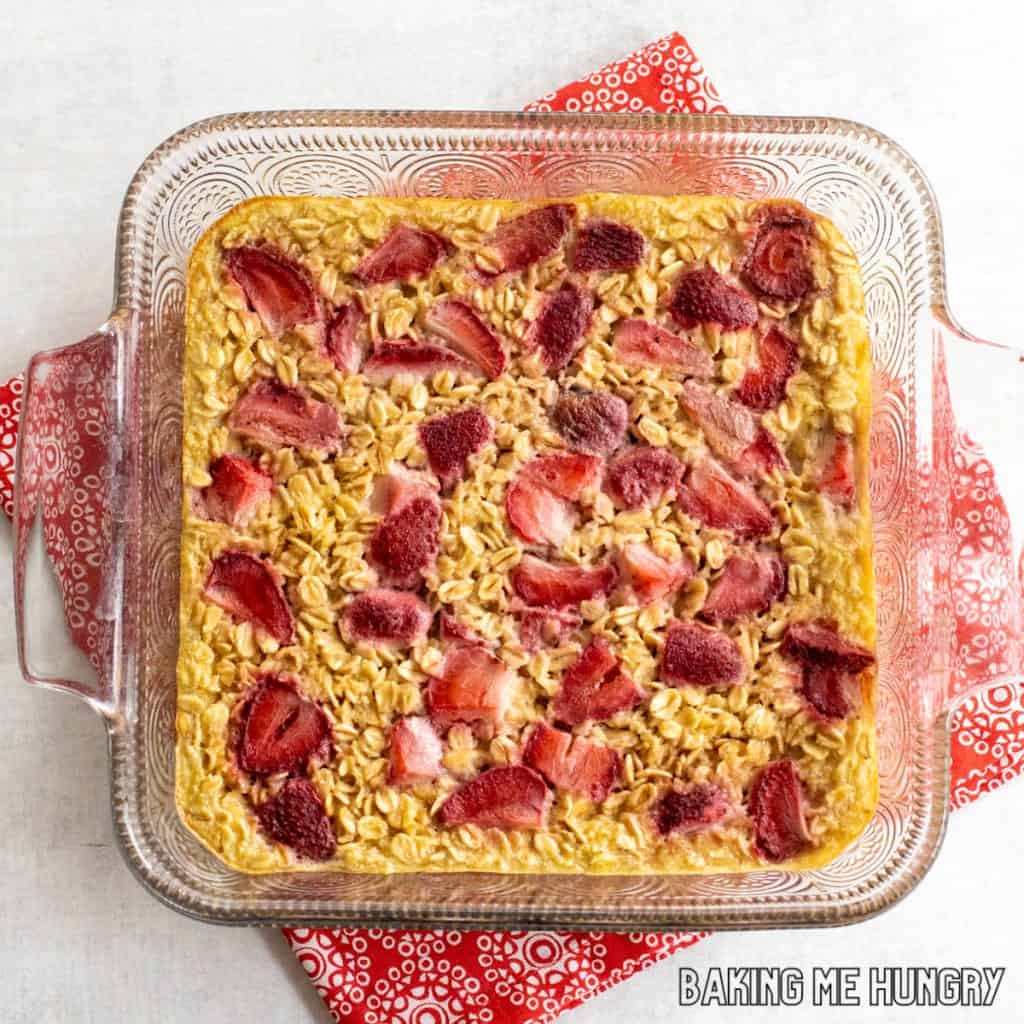 overhead shot of the strawberry baked oatmeal
