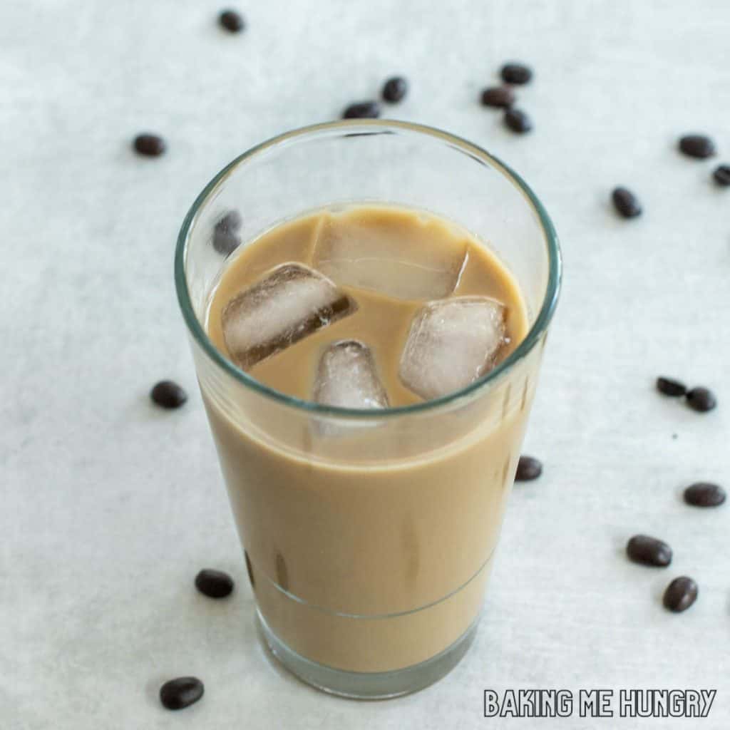 glass of creamy vanilla coffee with ice