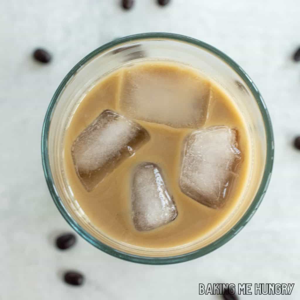 glass of vanilla iced coffee from overhead