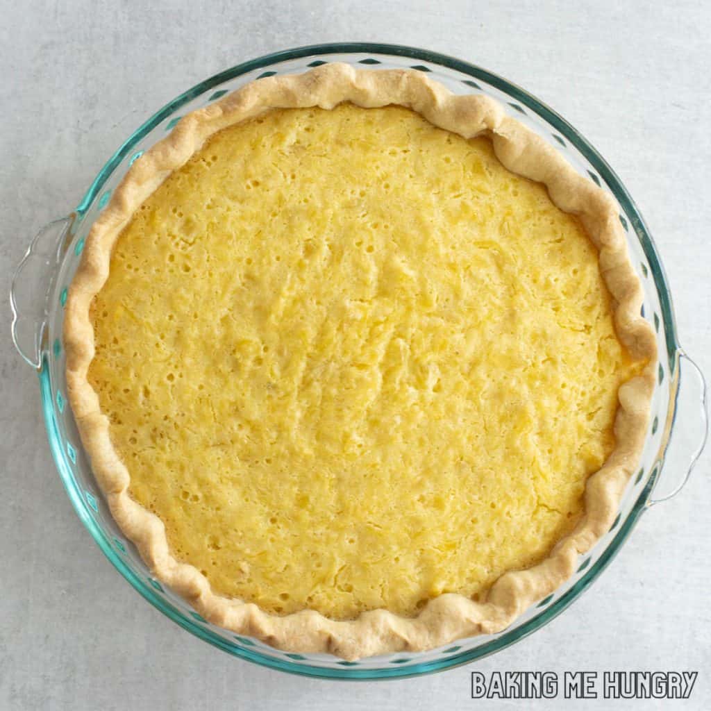 baked pie in glass baking dish
