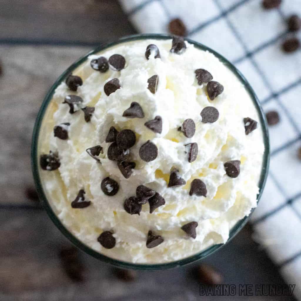 mini chocolate chips on top of whipped cream