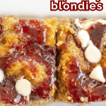 pinterest image for white chocolate raspberry blondie recipe