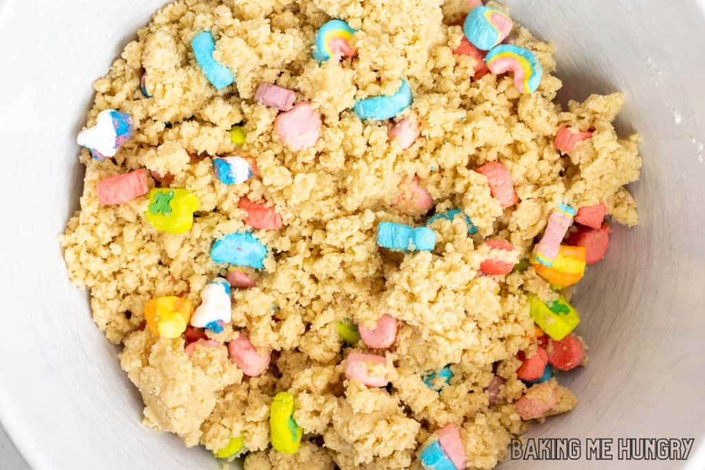 dough in bowl with colorful marshmallows