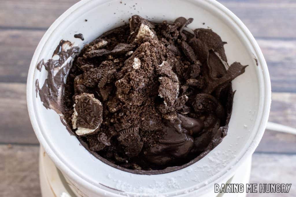 oreos on top of churned ice cream