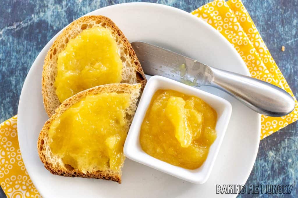pineapple jam recipe served on toast and in small bowl next to spreader