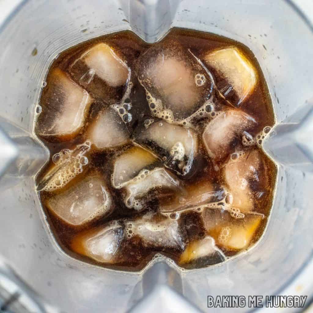 ice cubes and coffee in blender