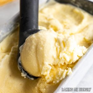 pineapple ice cream being scooped