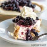 no bake blueberry cheesecake pie slice on plate