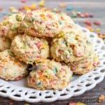 plate with fruity pebbles cookies with cake mix