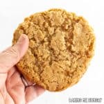 single serve oatmeal cookie held up by a hand