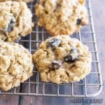 oatmeal craisin cookies close up on wire rack