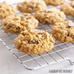 brown butter oatmeal cookies with chocolate chunks on wire rack
