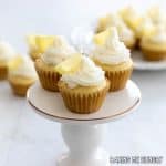 mini lemon cupcakes on pedestal