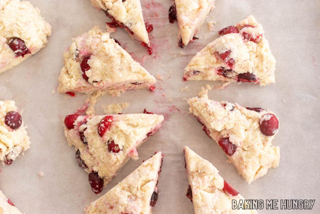 triangles of dough on parchment