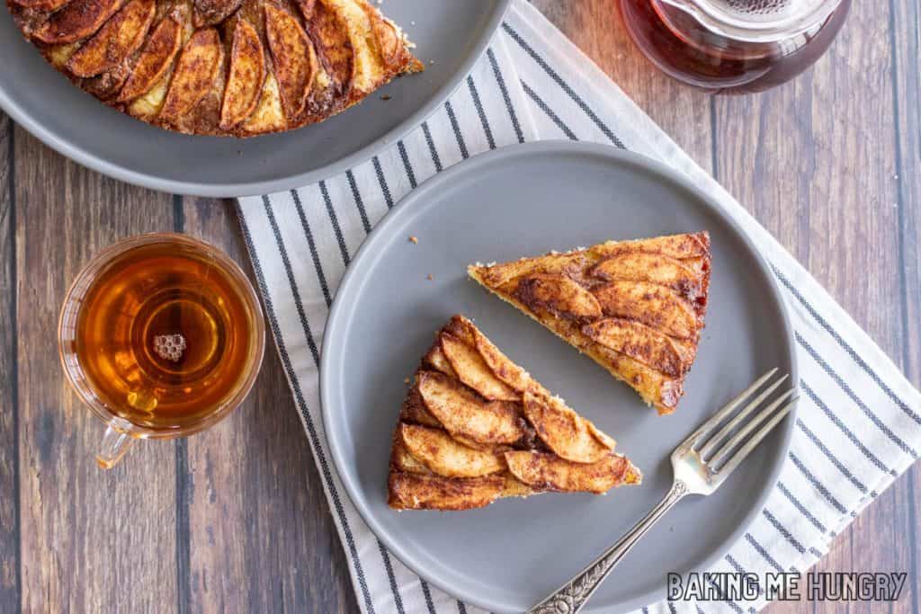 apple tea cake recipe sliced from overhead