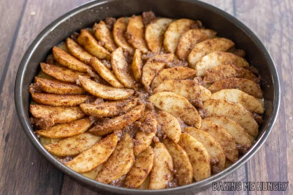 apples arranged on top of batter