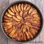 apple tea cake recipe shown in baking pan