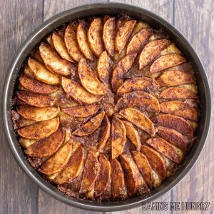 apple tea cake recipe shown in baking pan