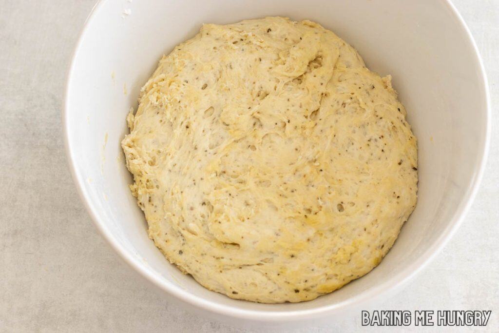 risen dough in bowl
