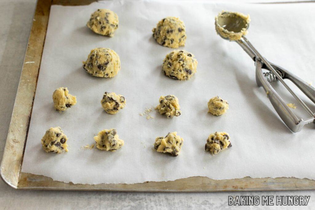 balls of dough being divided into four pieces