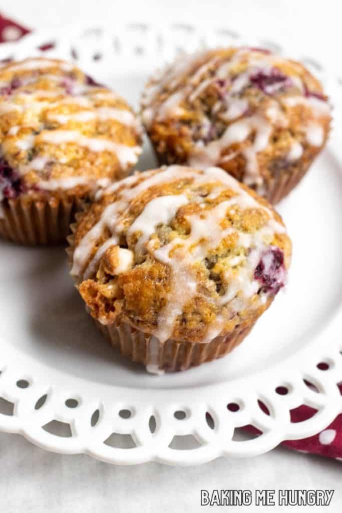 raspberry white chocolate muffins recipe on white plate