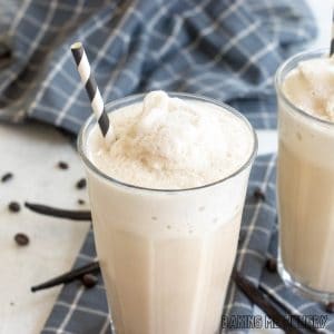 vanilla coffee frappuccino recipe in two glasses from side