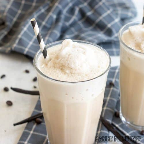vanilla coffee frappuccino recipe in two glasses from side