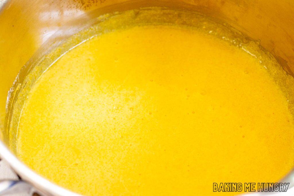 thickened curd in saucepan