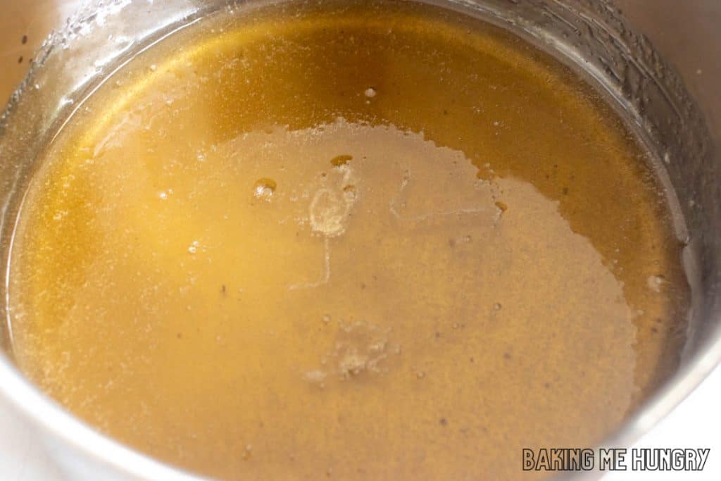 caramel mixture in saucepan
