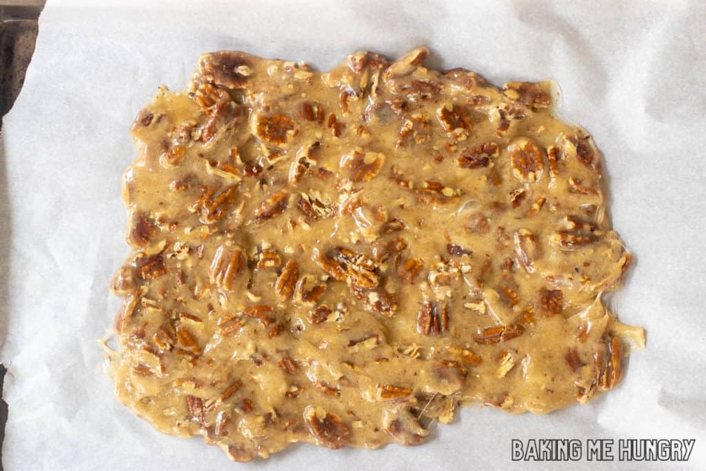 parchment lined tray with candy spread on top