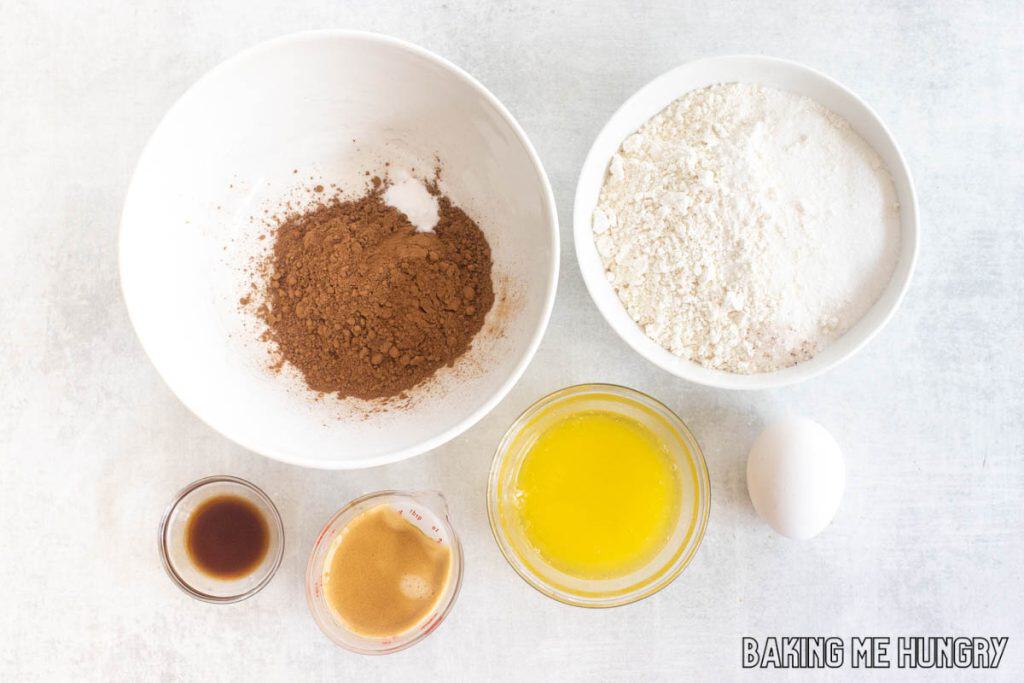 ingredients for cookie layer in bowls
