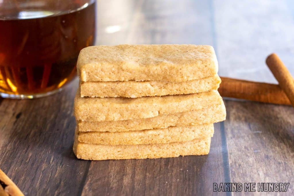 cinnamon shortbread cookies recipe in a stack