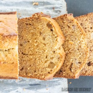 honey banana bread recipe sliced on cutting board