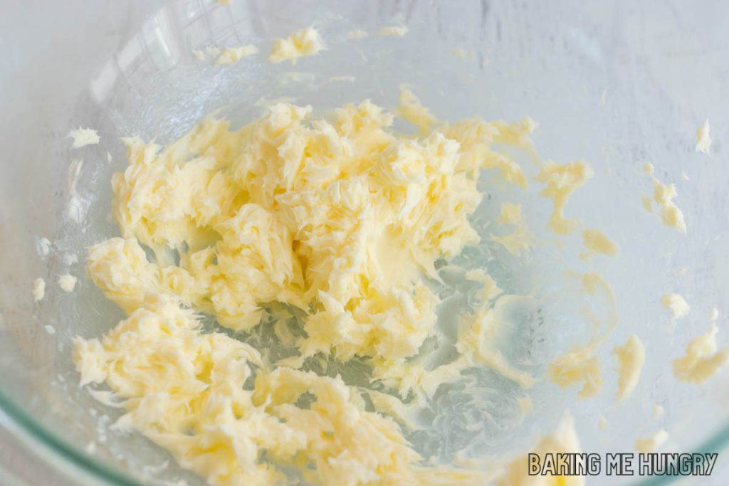 creamed butter in bowl