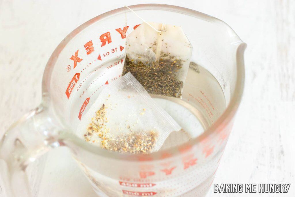 tea bags steeping in hot water