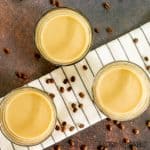 sweet iced coffee recipe in three glasses from overhead